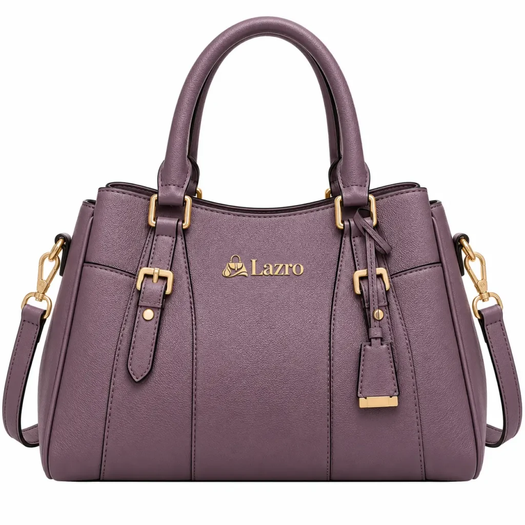 Lazro Mauve Leather Structured Satchel Handbag